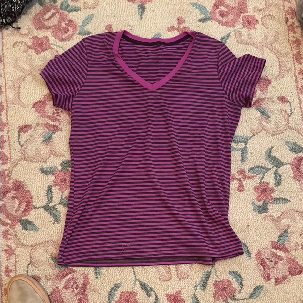 Purple Striped V-Neck Women's Top